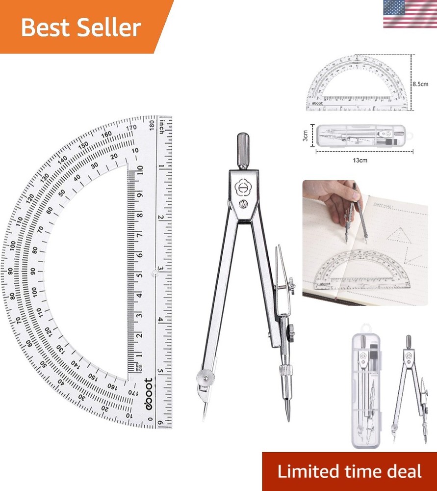 Compact Drawing Compass and Protractor Set for Elegant Geometry Solutions