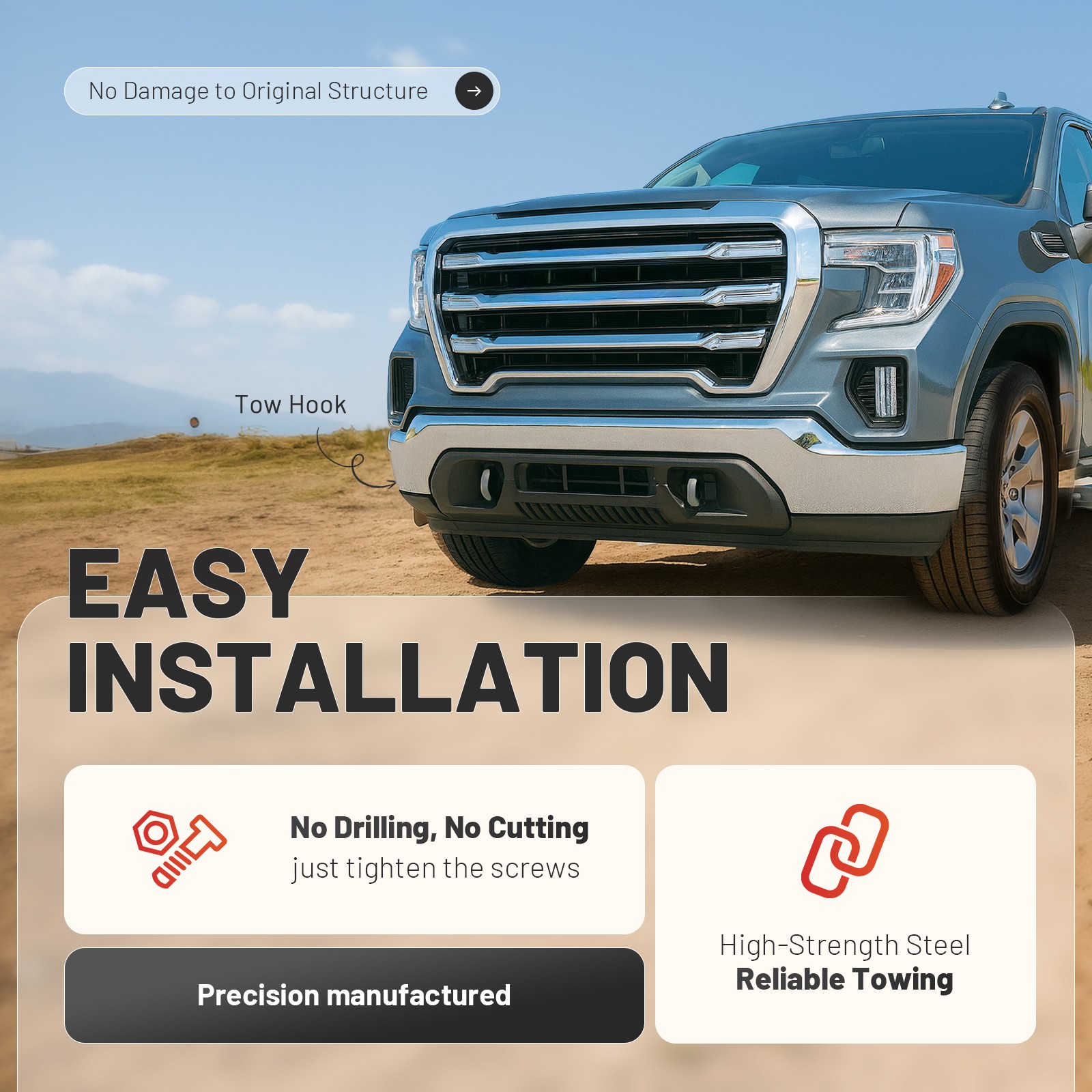 Front Chrome Tow Recovery Hooks w/ Bolts For GMC Sierra 1500 2019-2025 #84195902