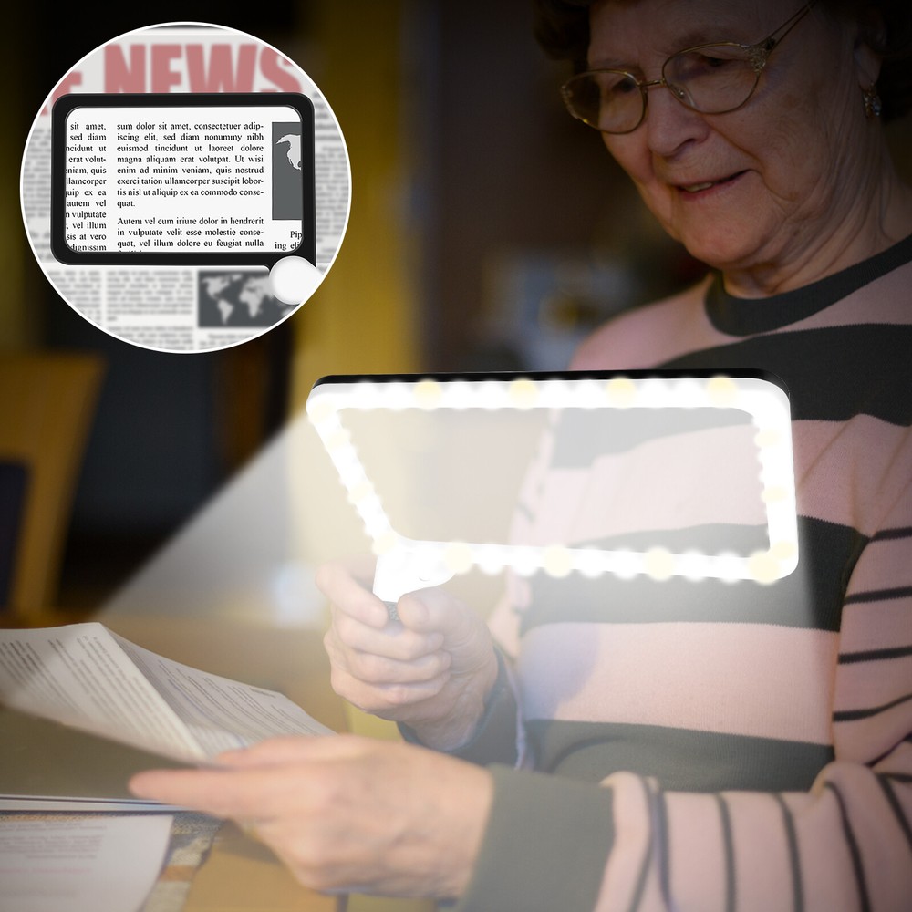 5X Magnifying Glass for Reading, Full-Page Large Rectangle Lighted Magnifier