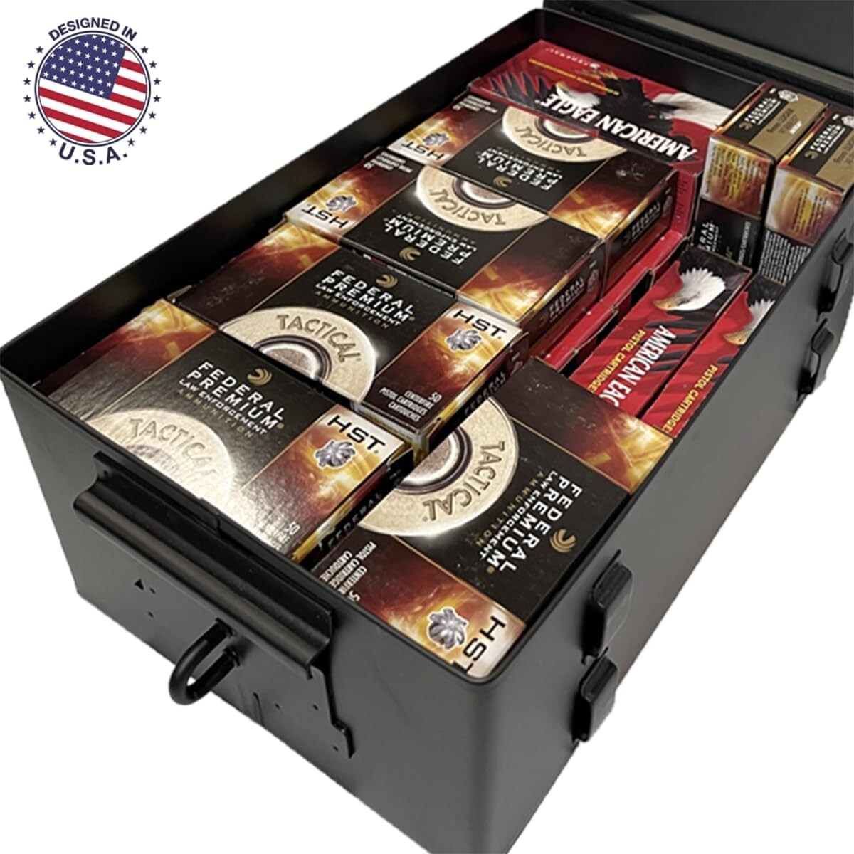 Heavy Duty Metal Ammo Can, Tactical Waterproof Lockable Ammo Crate, ( Black )