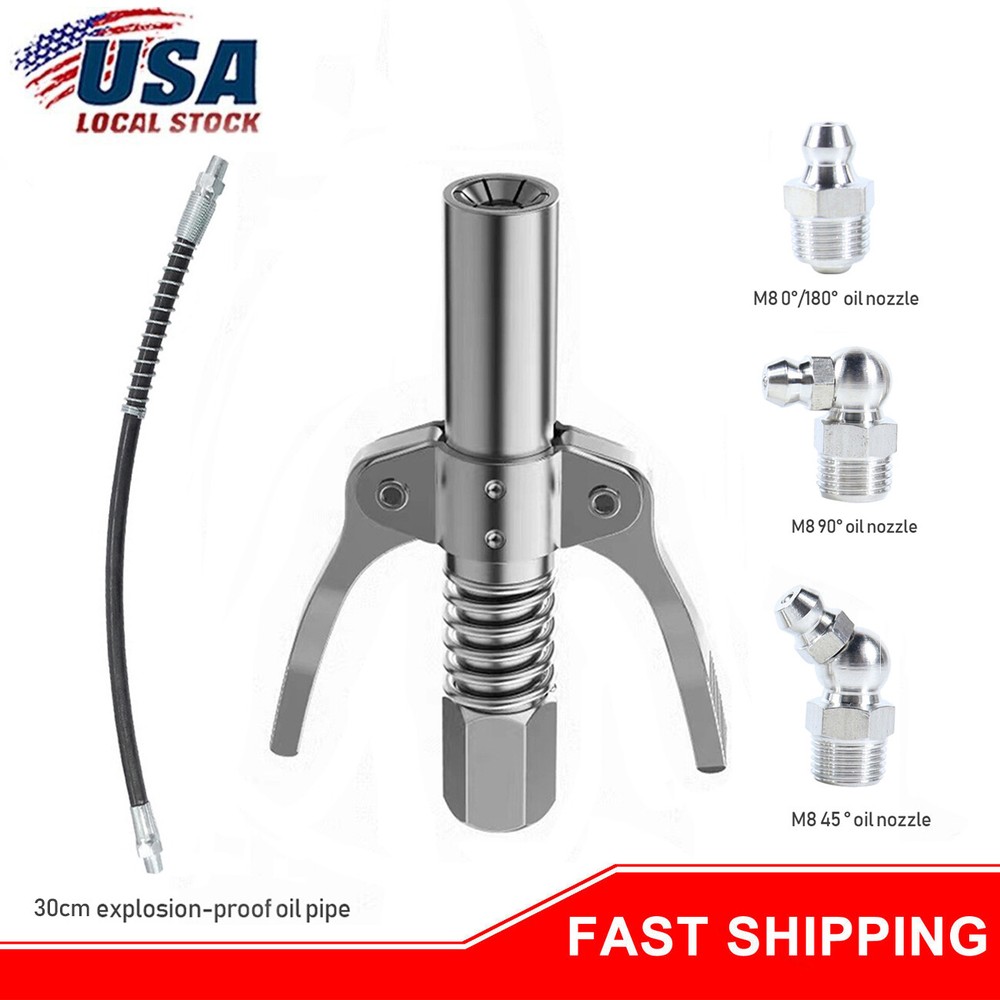 Grease Gun Coupler Double Handle Pressure Quick Release Lock Nozzles with Hose