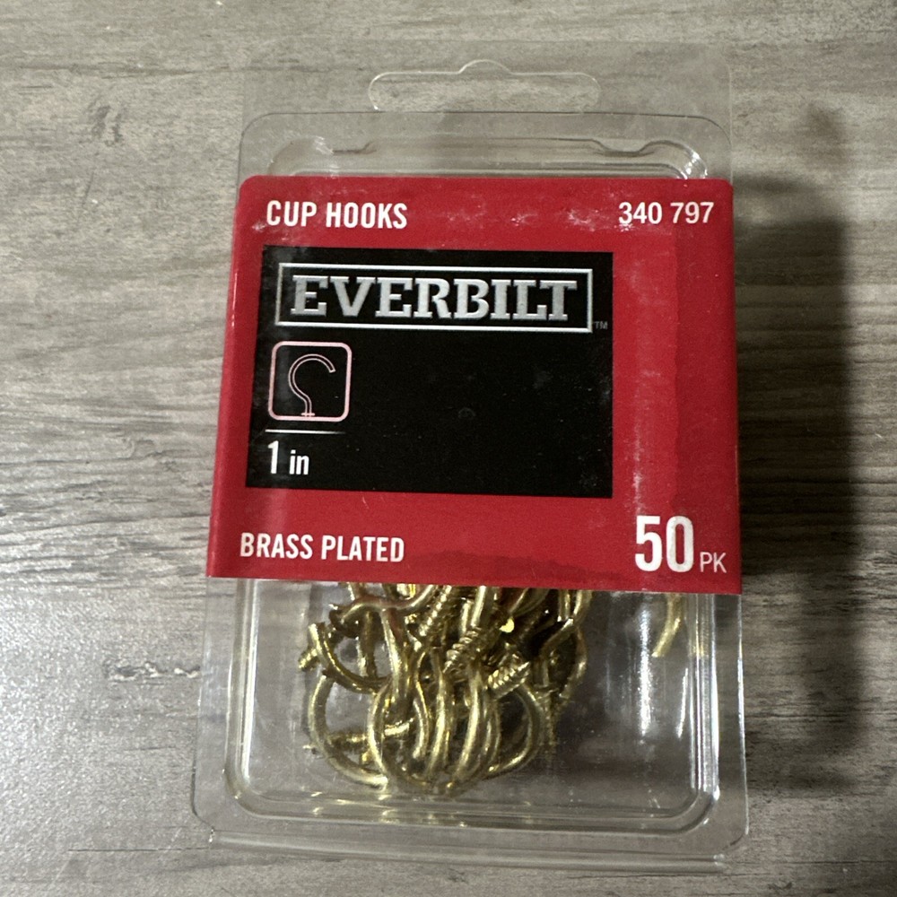 50-Pack Everbilt 1 inch Brass Plated Cup Hooks