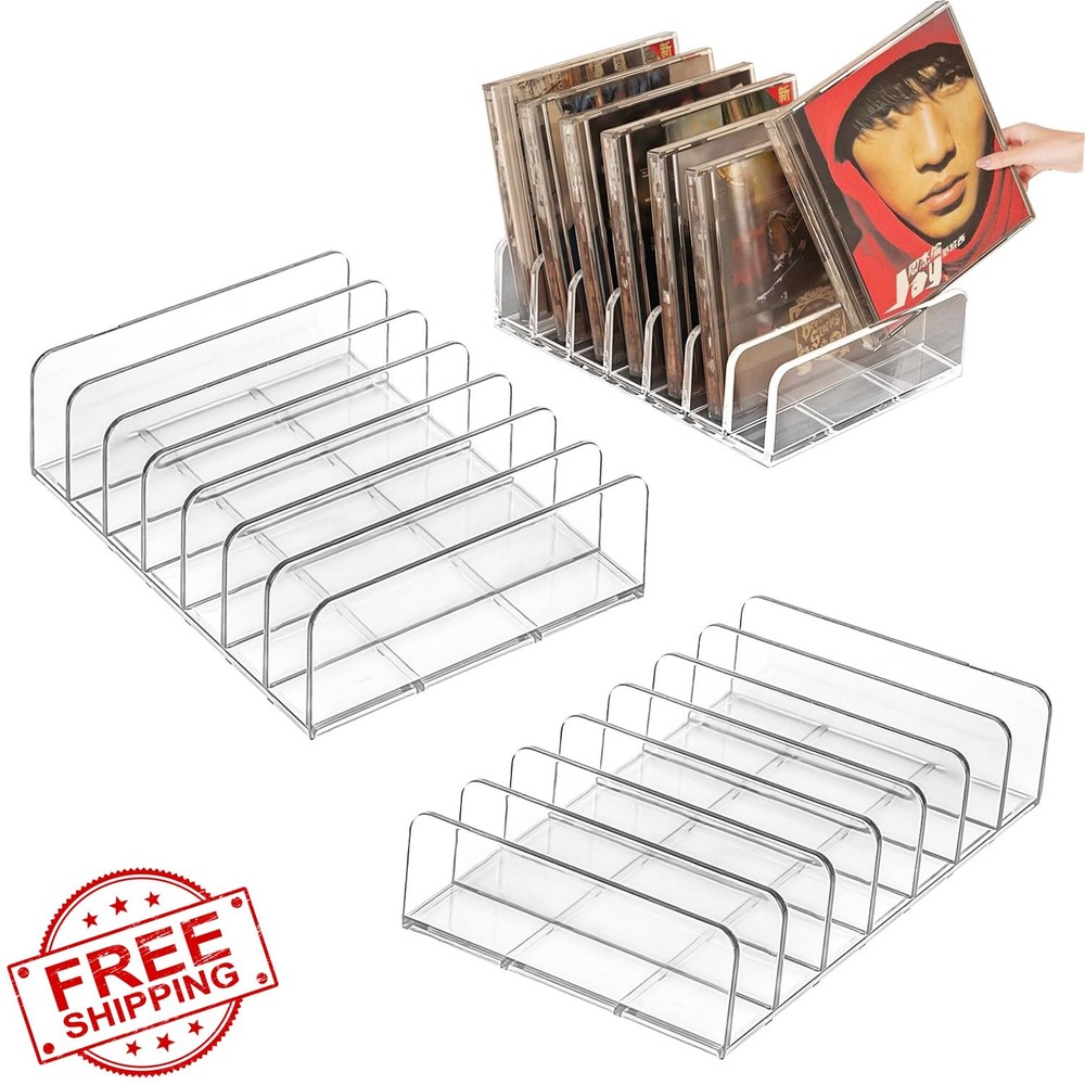 2pc Clear Acrylic CD DVD Storage Box Display Rack