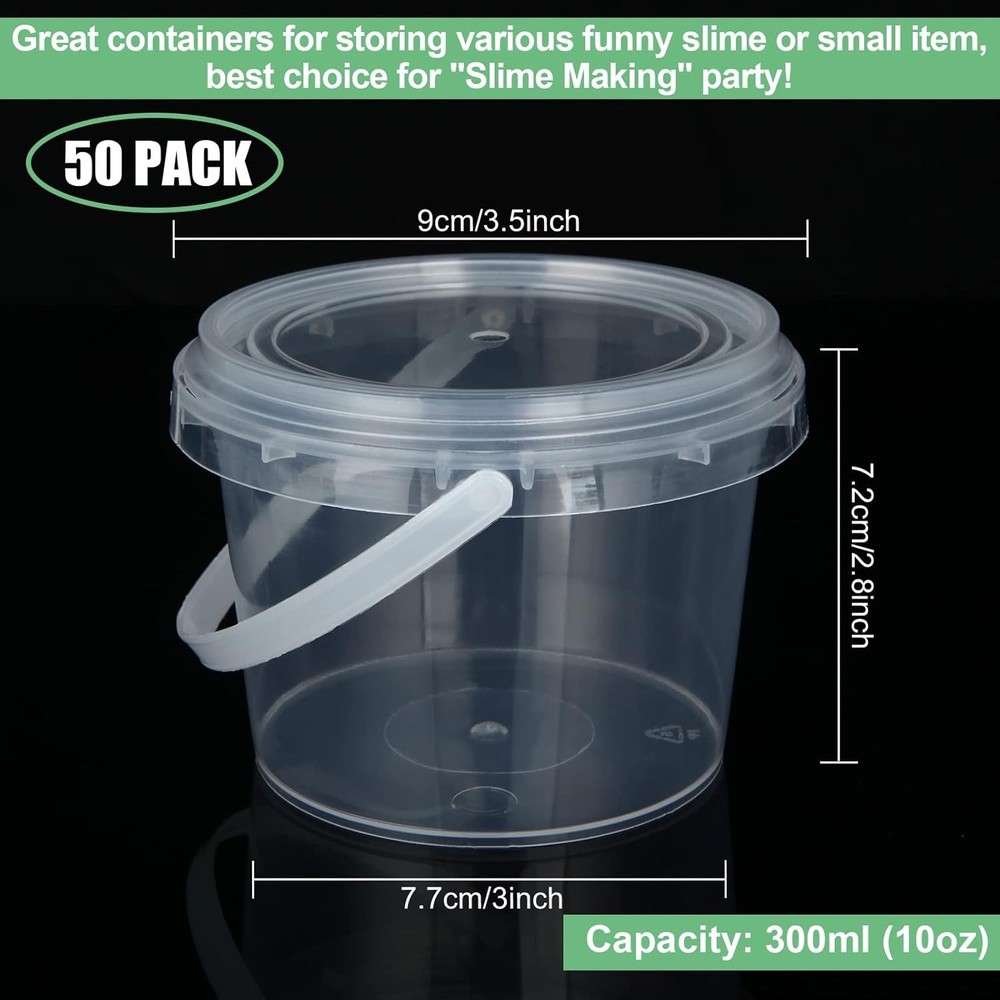 50pc 10oz Clear Slime Containers with Handles Lids