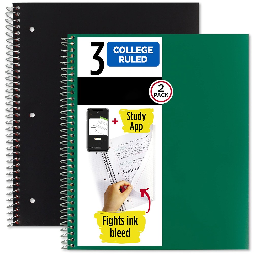 Study App Notebook 3 Subject 150 Sheets 8.5x11 Black