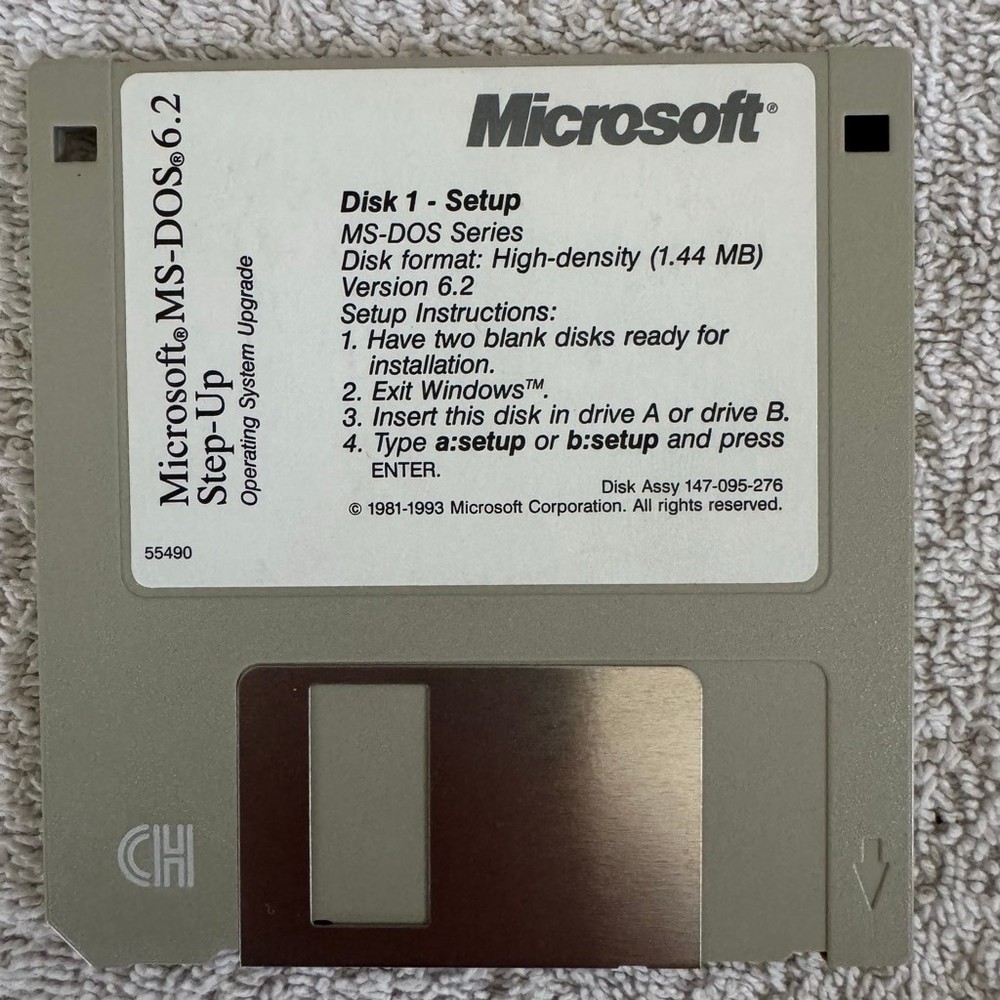 Microsoft MS-DOS 6.2 Step-Up Upgrade Disk 1 Setup w/ License Card Untested Vinta