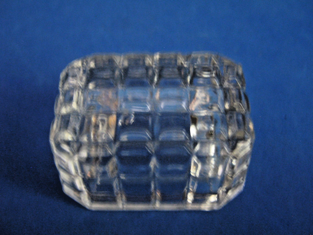 CLEAR GLASS RECTANGULAR OPEN SALT CELLAR w/ALL OVER BLOCK PATTERN