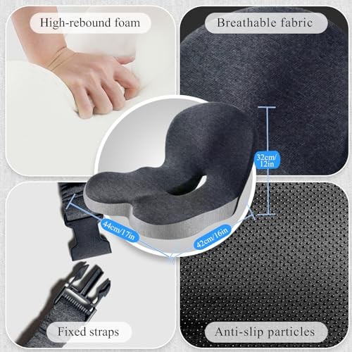 Ergonomic Seat Cushion with Adjustable Strap, Memory Foam Dark Gray+light Gray