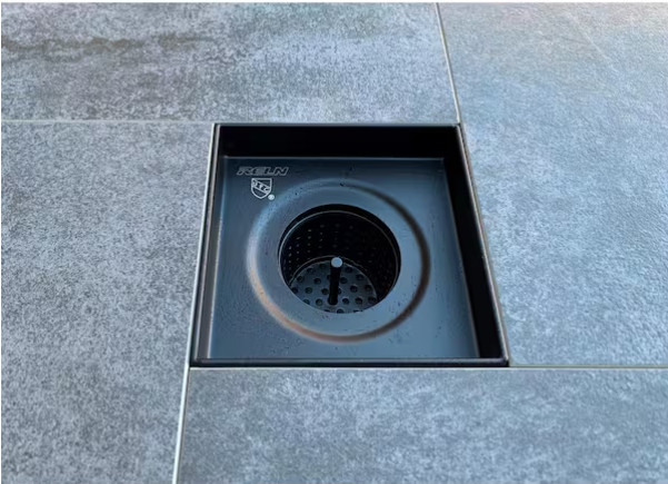 RELN 8" x 8" Square Matte Black Shower Drain w/ Square Pattern Drain