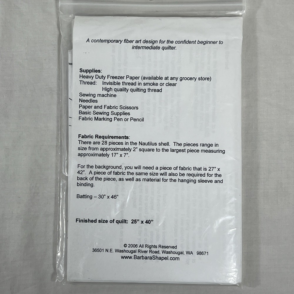 Nautilus A Contemporary Applique Pattern Full Size Pattern Instructions 25'X40"