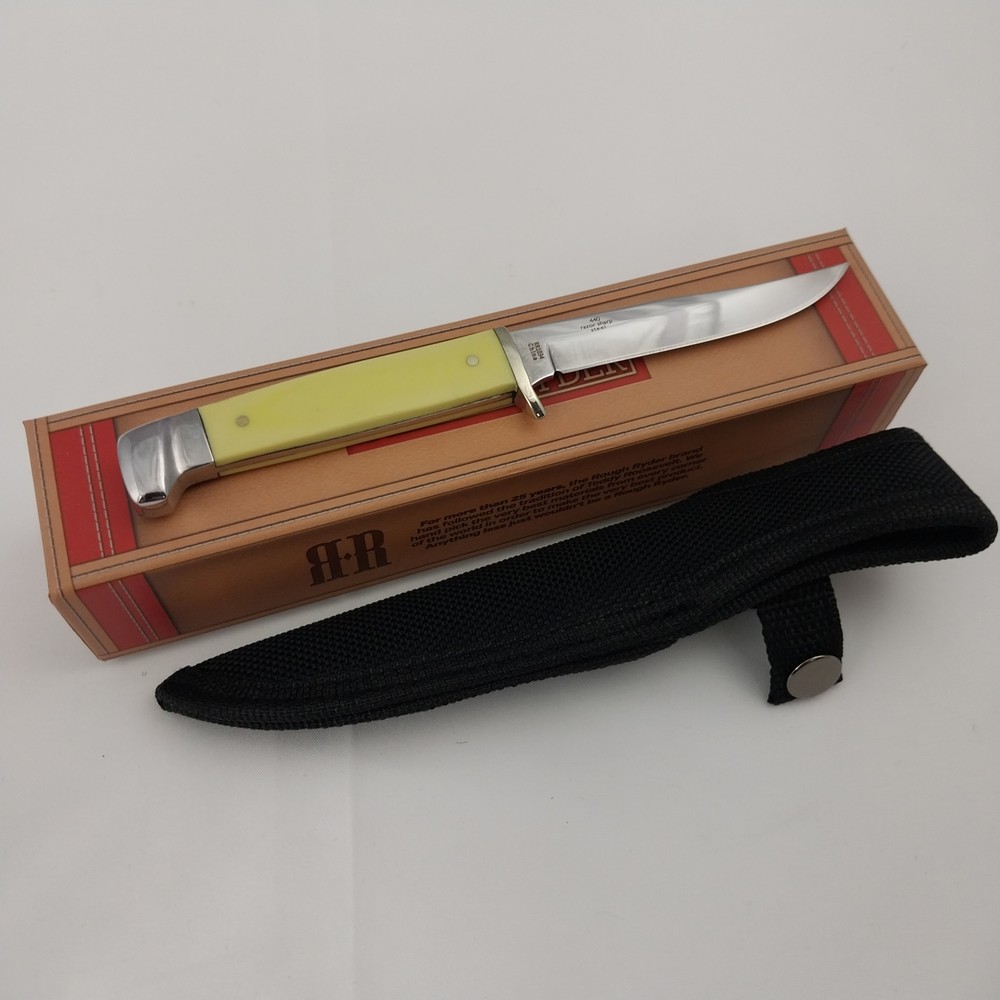 Rough Ryder Small Hunter Knife Yellow Fixed Blade + Sheath
