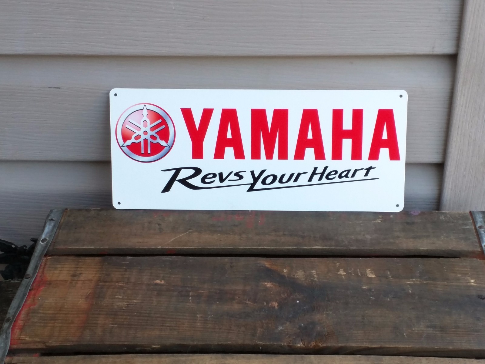 YAMAHA MOTORCYCLE Revs your Heart GARAGE ART DECOR METAL SIGN 5x12 50061 RED