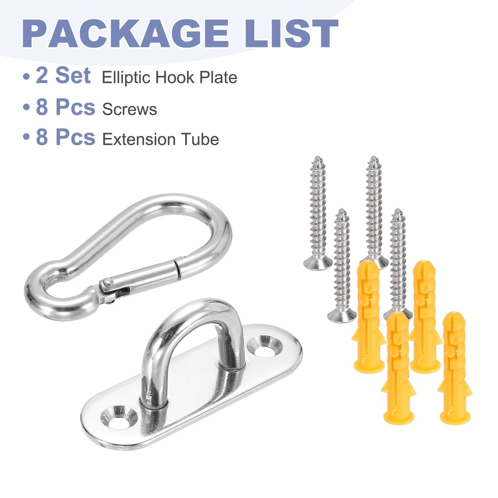 2Set M6 Eyelet Bracket Set Elliptic Hook Plate and Hook, Silver