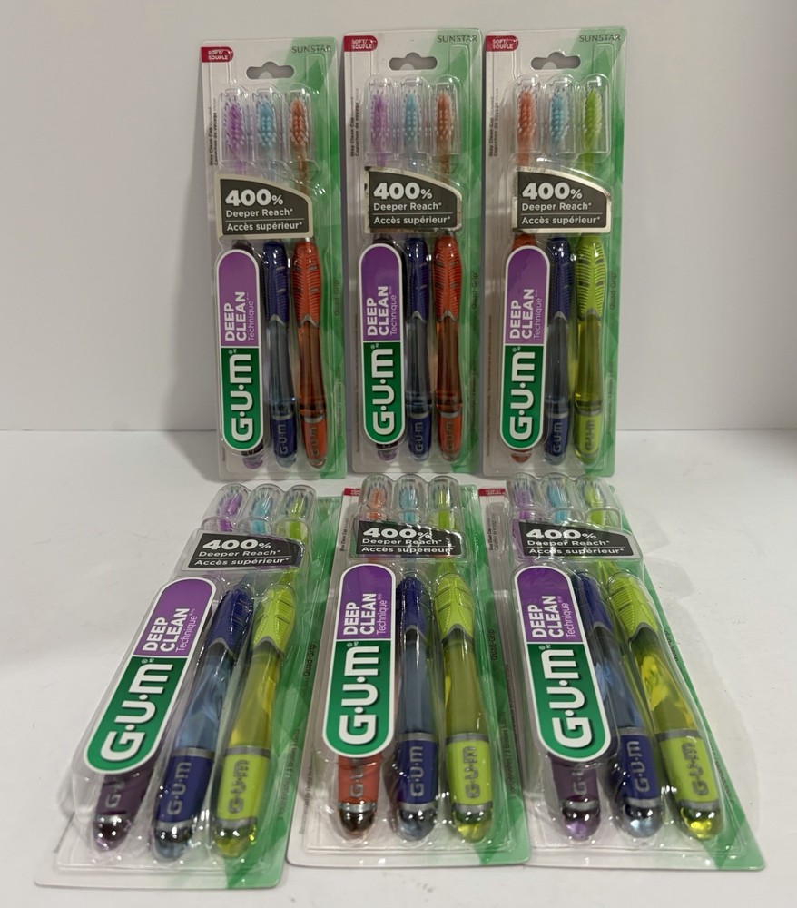 18 Pack - GUM Deep Clean Technique Soft Compact Toothbrush #525 Multi Color