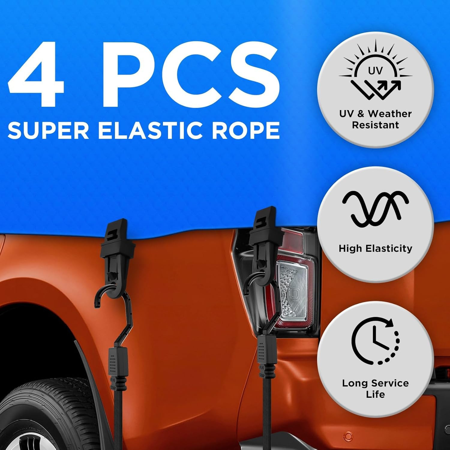 4-Pack 48 Inch Flat Bungee Cords with Hooks Premium Latex Bungie Straps Elastic
