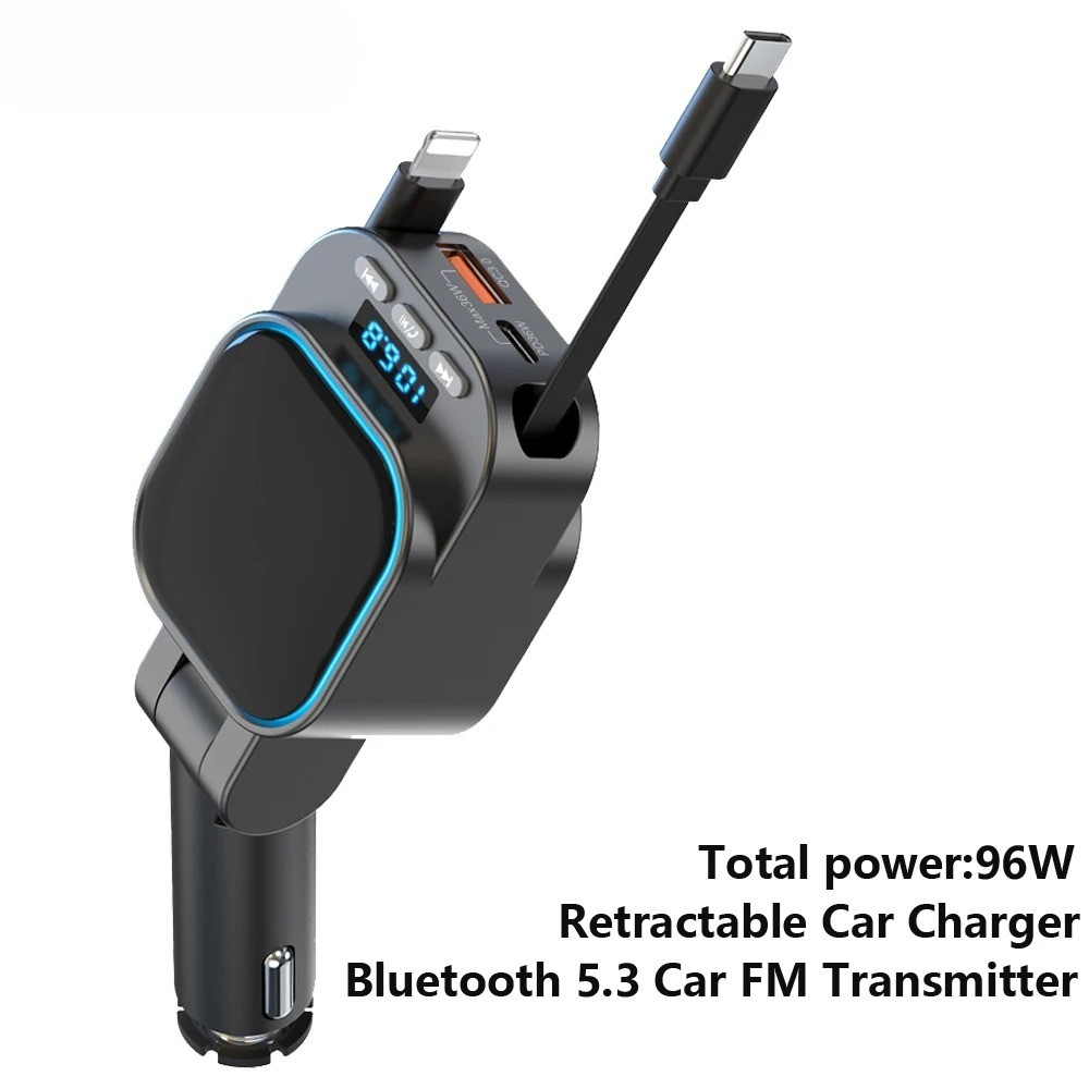 FM Transmitter Bluetooth 5.3 Car MP3 Player 96W PD Type-c+QC3.0 Fast Car Charger