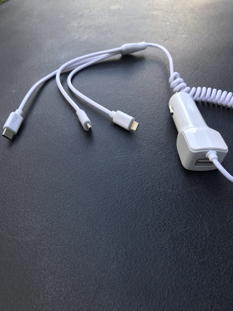 3 In 1 Car Charger Cable Type-A Type-C Micro USB Fast Charging Adapter