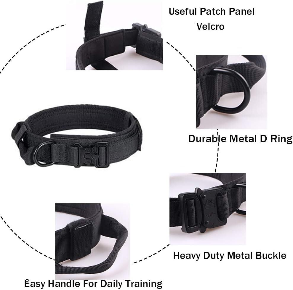 Tactical Dog Collar w/ Handle +Leash Heavy Duty Military Service Canine Training