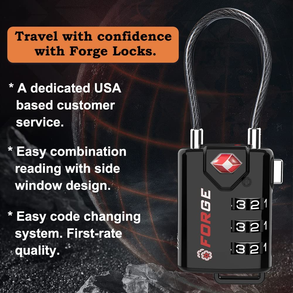 2 pack TSA Approved Cable Luggage Locks, Re-Settable Combination with Alloy Body