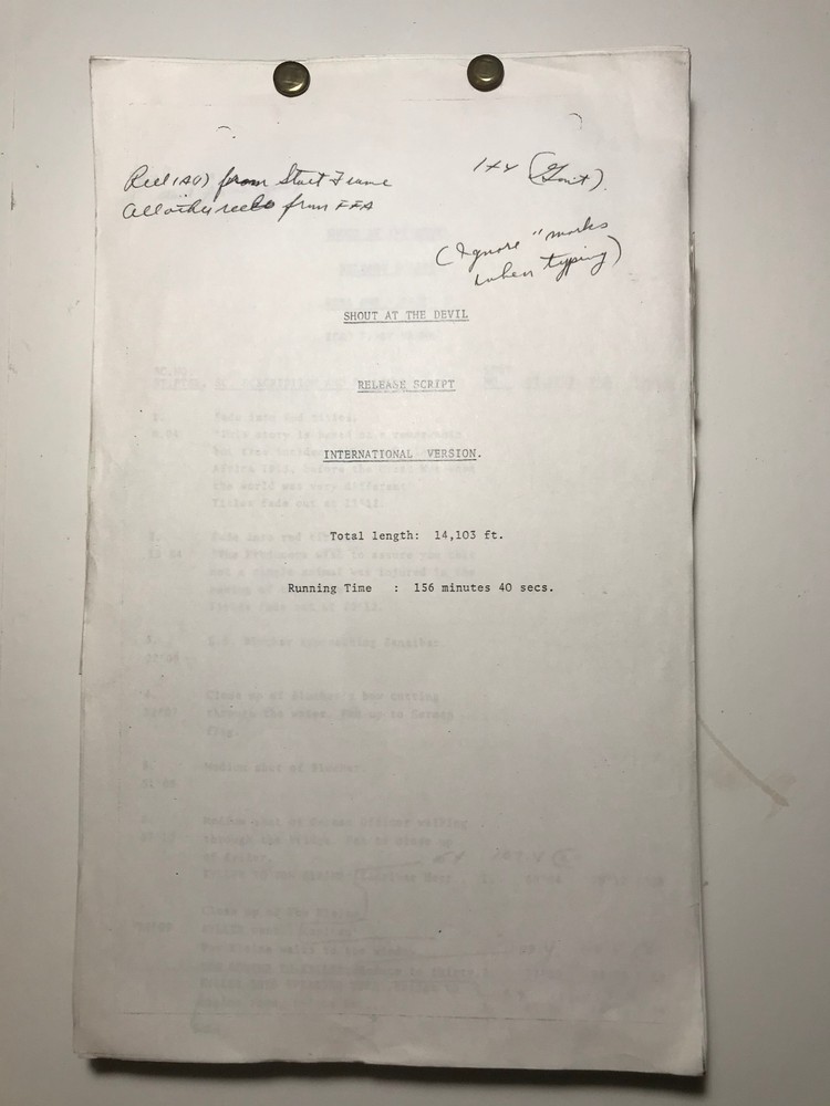 1977 Horror Movie Shout At The Devil Full Release Script International Version