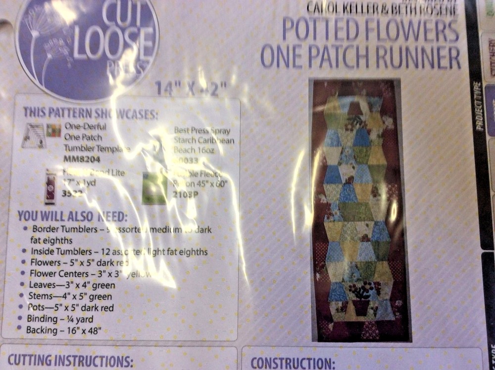 CUT LOOSE PRESS #CLPQGA004-POTTED FLOWERS ONE PATCH RUNNER PATTERN