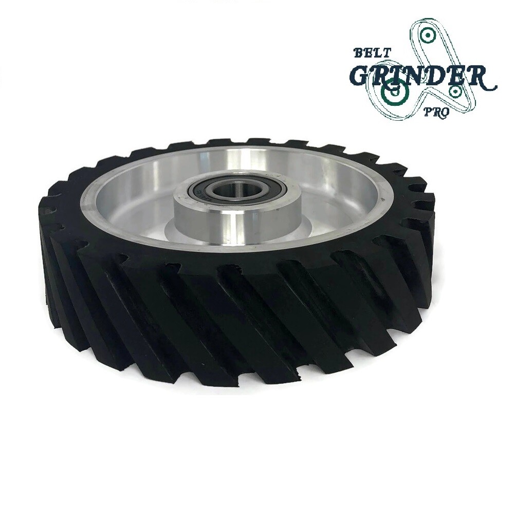 8" Belt Grinder Contact Wheel Serrated Rubber With 2 heavy Duty bearings 6205 RS