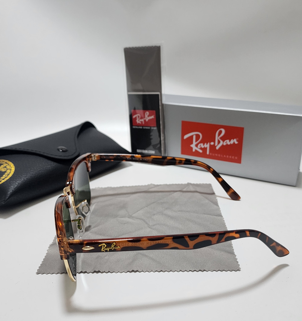 Ray-Ban RB3016 Clubmaster Brown Tortoise Frame Glass Green Lens 51mm