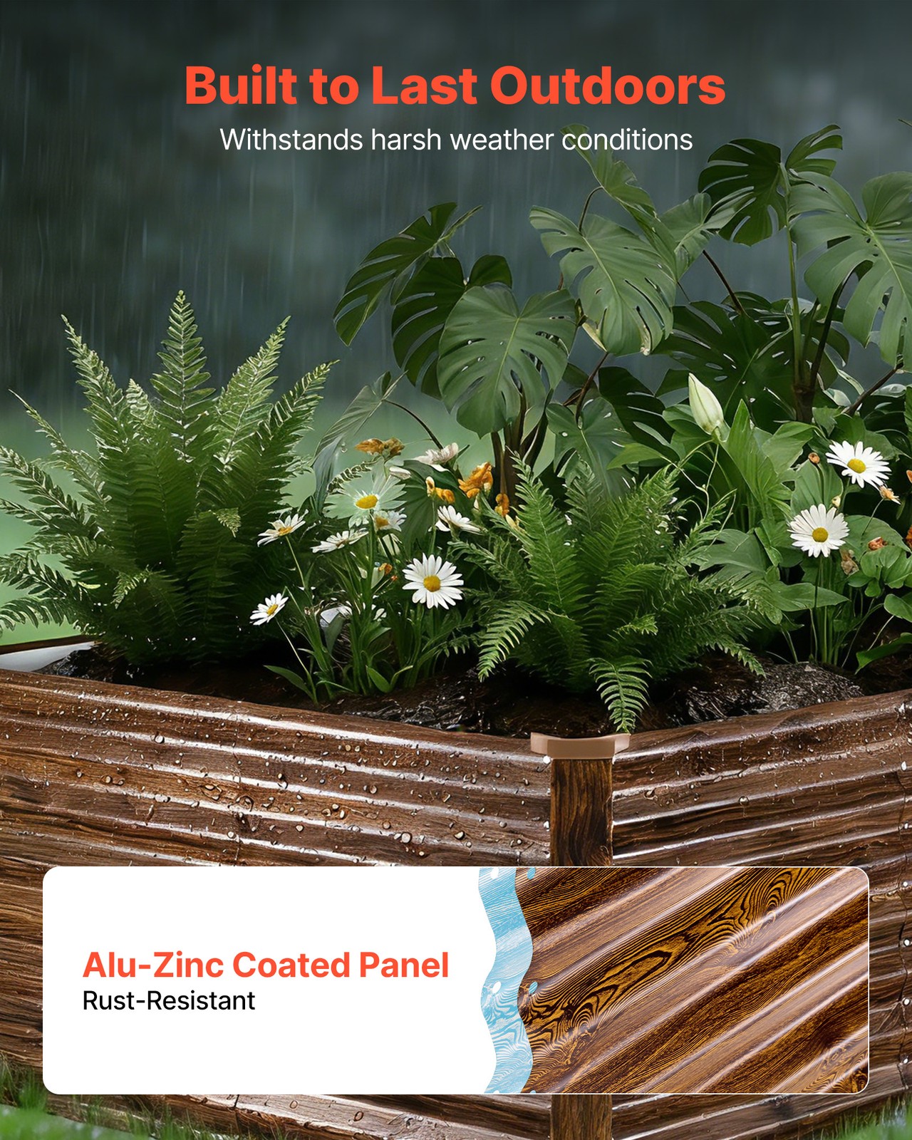 VEVOR Galvanized Raised Garden Bed 8 x 4 x 2ft Rectangular Planter Box Deep Wood