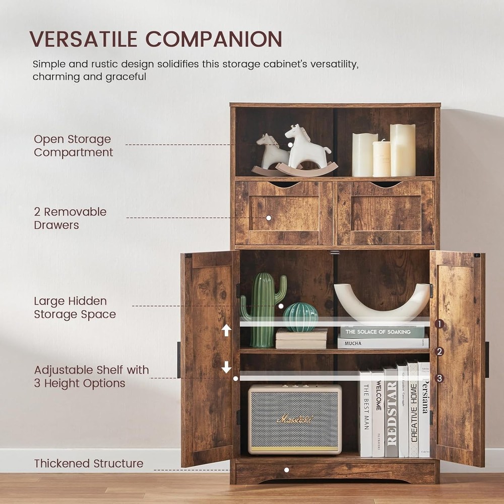 Rustic Brown 2-Drawer Cabinet with Adjustable Shelves