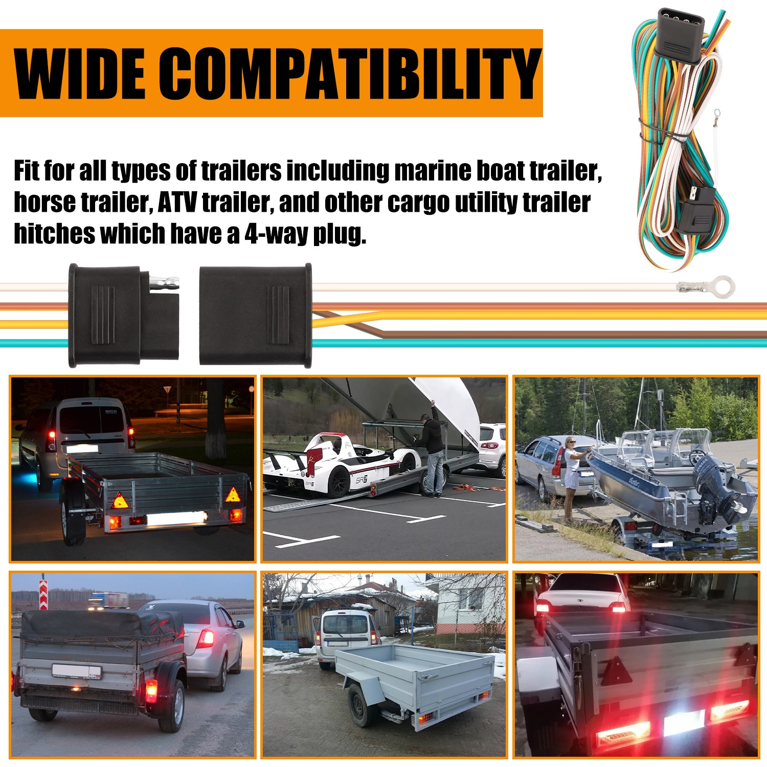 25' 4 Pin Flat Trailer Wiring Harness Kit Wishbone Style for Trailer Tail Lights