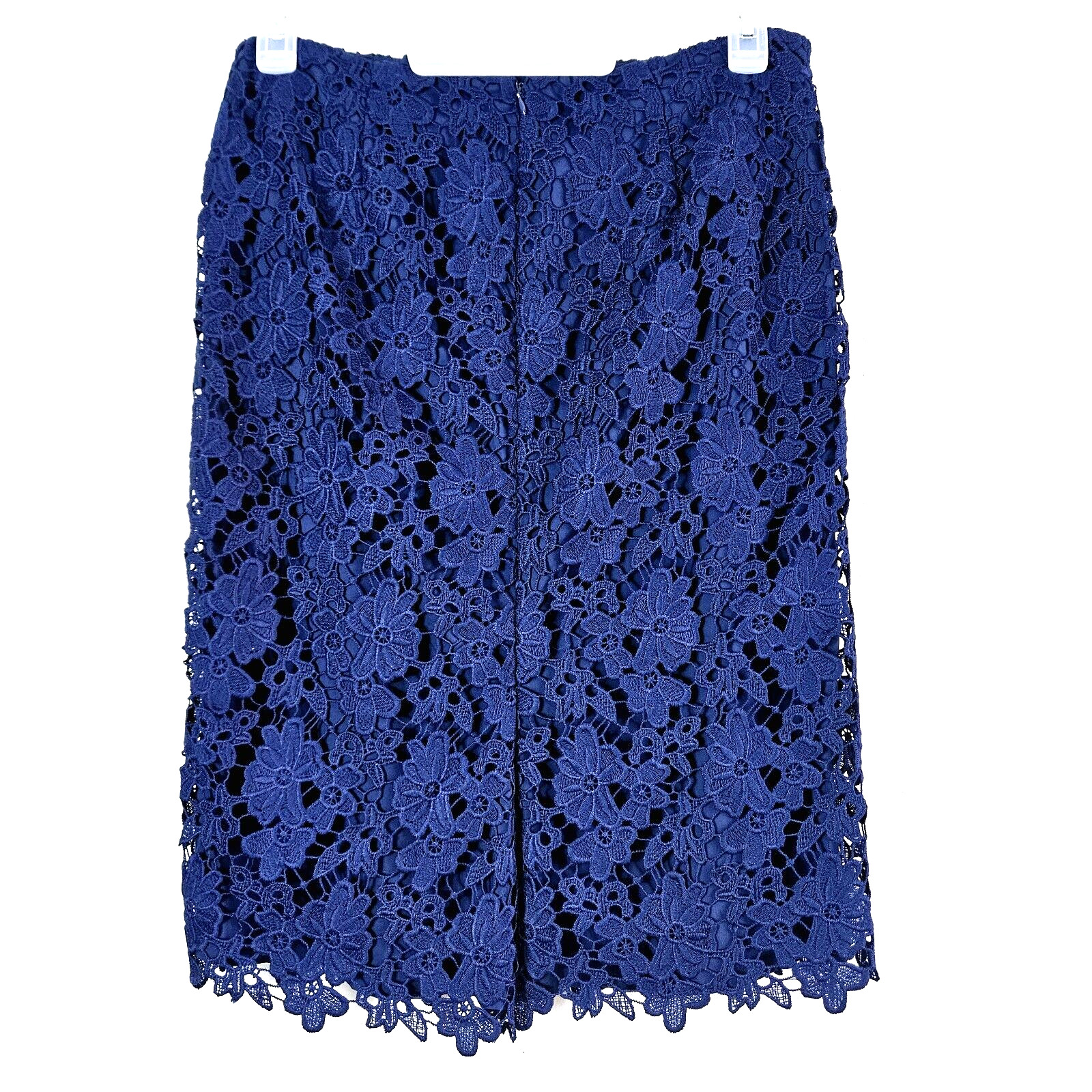 Liz Claiborne Blue Floral Lace Skirt Sz 12 Waist 32" Boardroom Chic Office Core