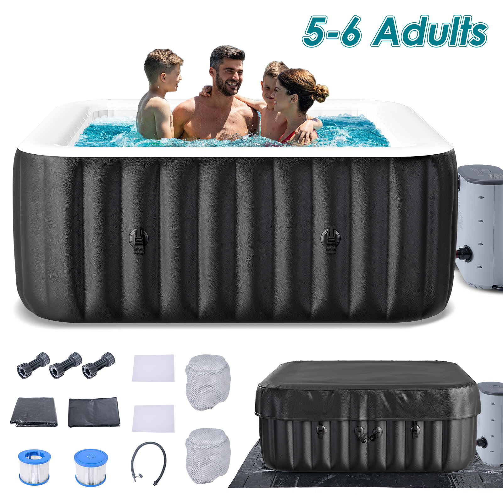 SLSY 6 Person Inflatable Hot Tub Portable Outdoor Spa with 130 Bubble JetsFilter