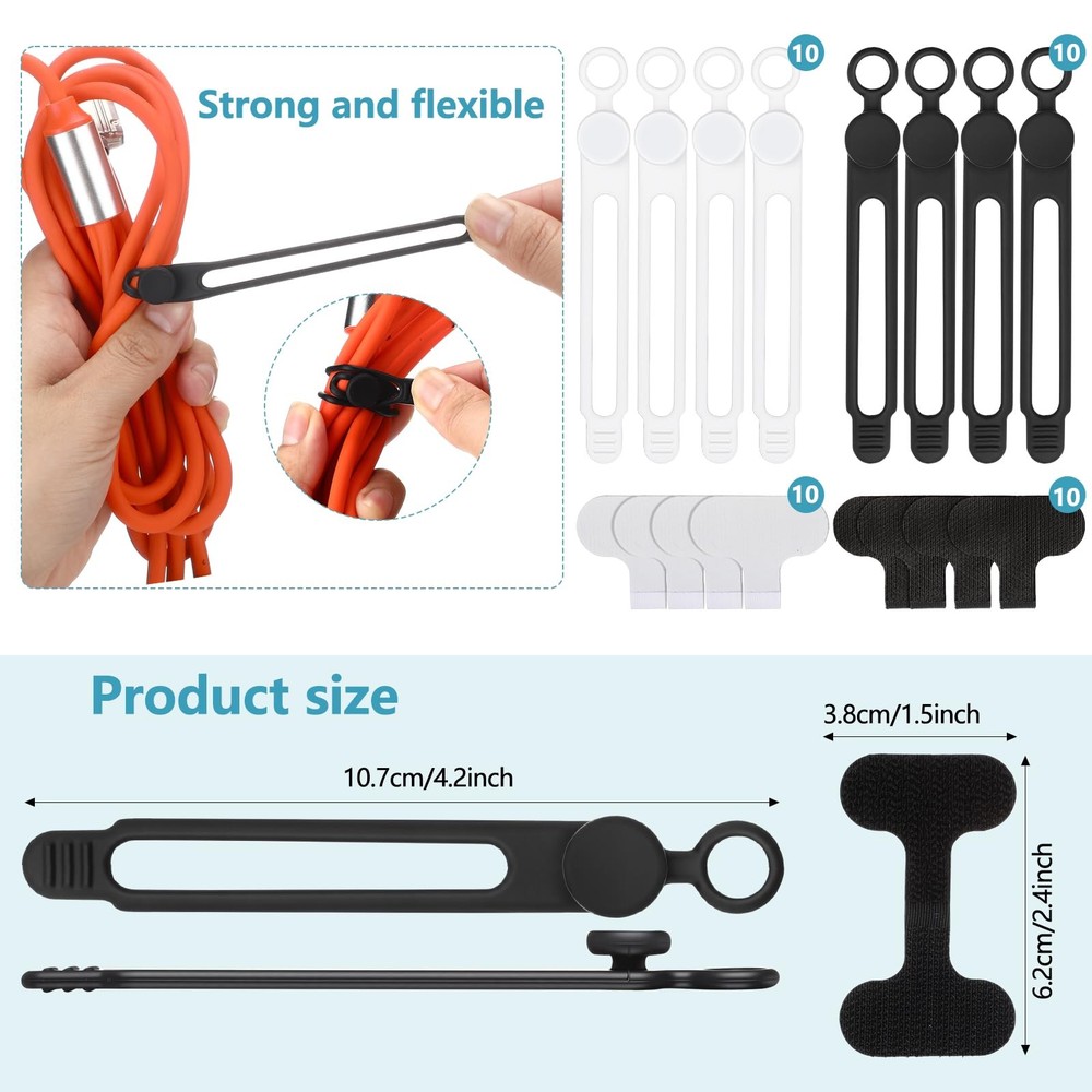 AceOrbit 40pcs Silicone Cable Ties Labels - Reusable Cable Organizer