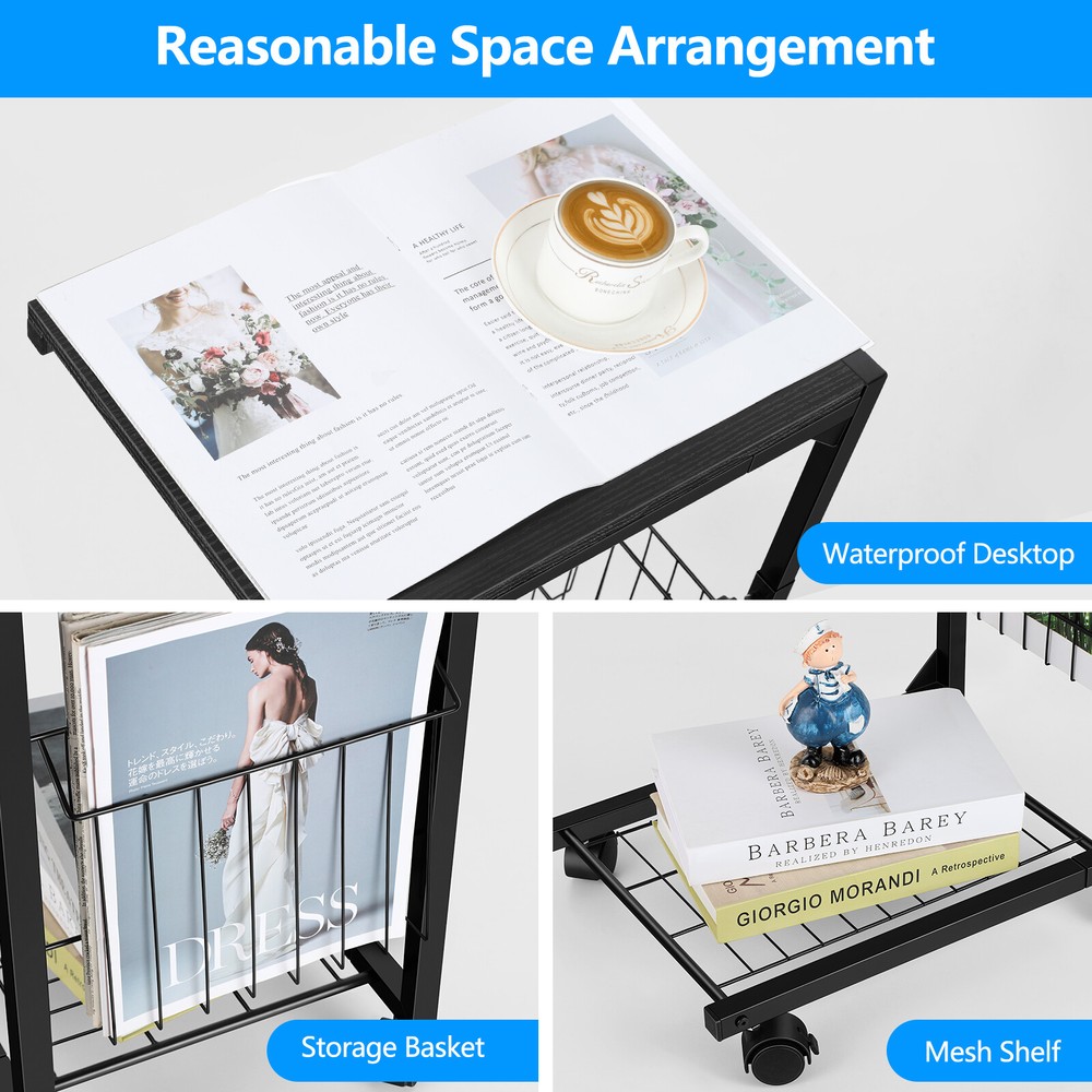 C-Shape Sofa Side Table Laptop Coffee End Table Height Adjustable Snack Table US