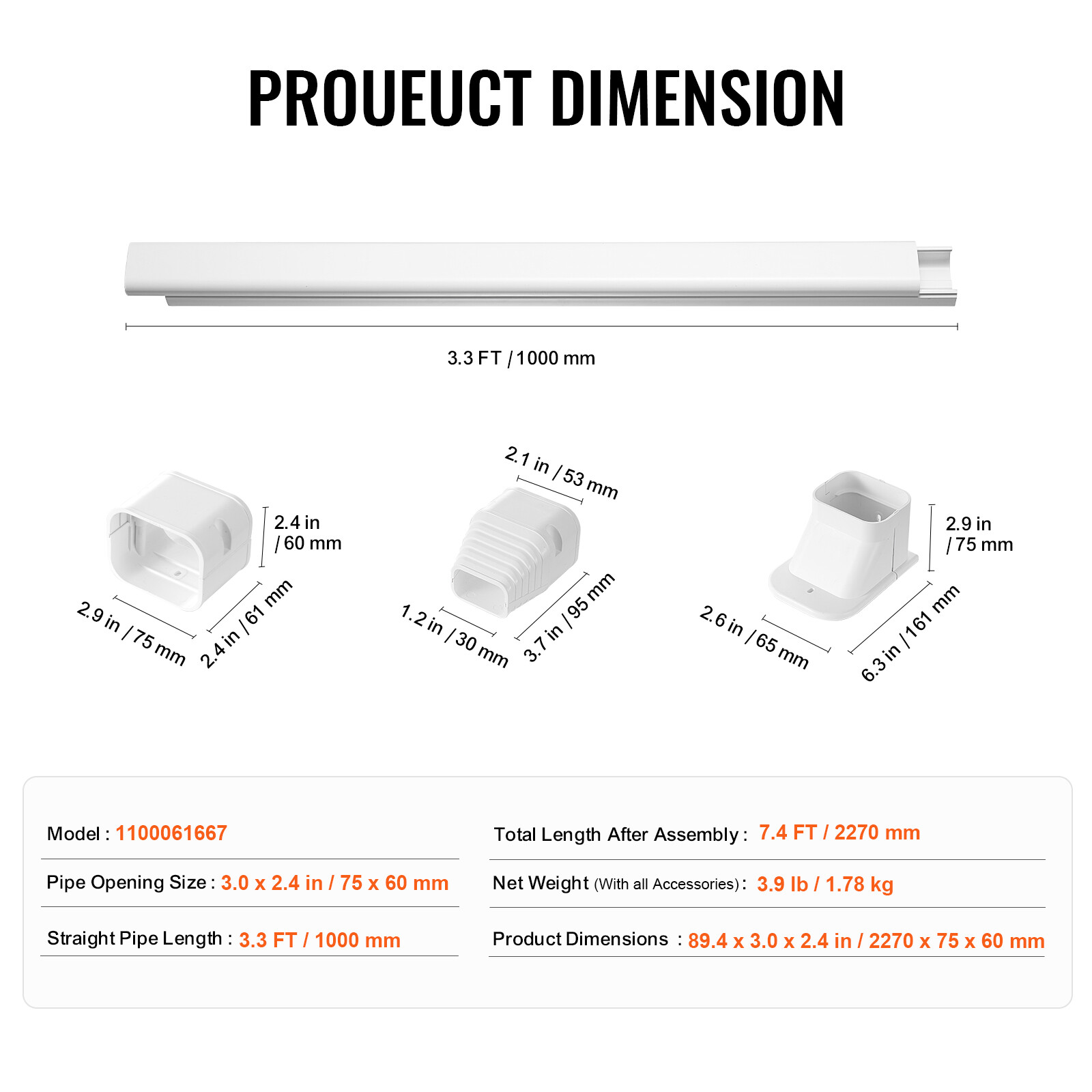 VEVOR 3" W 7.4 Ft Line Set Cover Kit for Mini Split Central Air Conditioner PVC