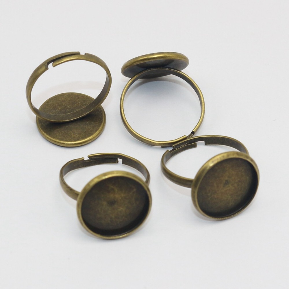 20 Bronze Tone Adjustable Ring Round Blank Cabochon Pad Bezel Setting Cup 14mm
