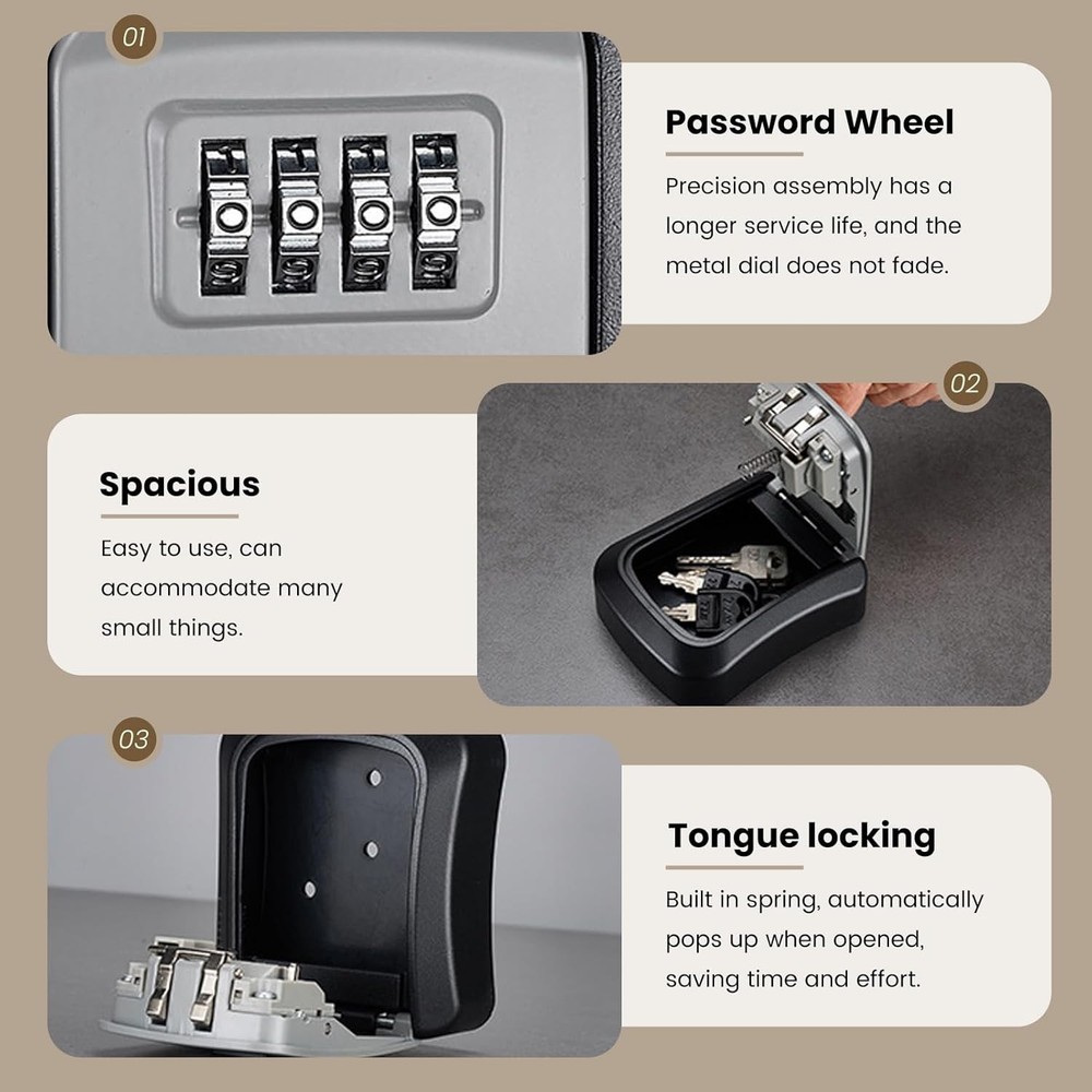 Wall Mount Password Key Box Resettable Code Safe Portable Home Security Lock Box