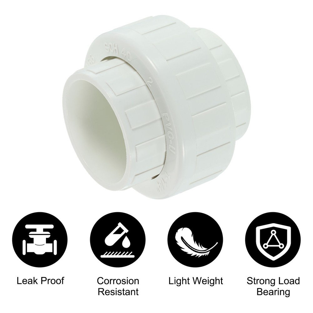 2Pcs 1-1/4" UPVC Union Coupling Pipe Fitting, UPVC Union Coupling Adapter, White