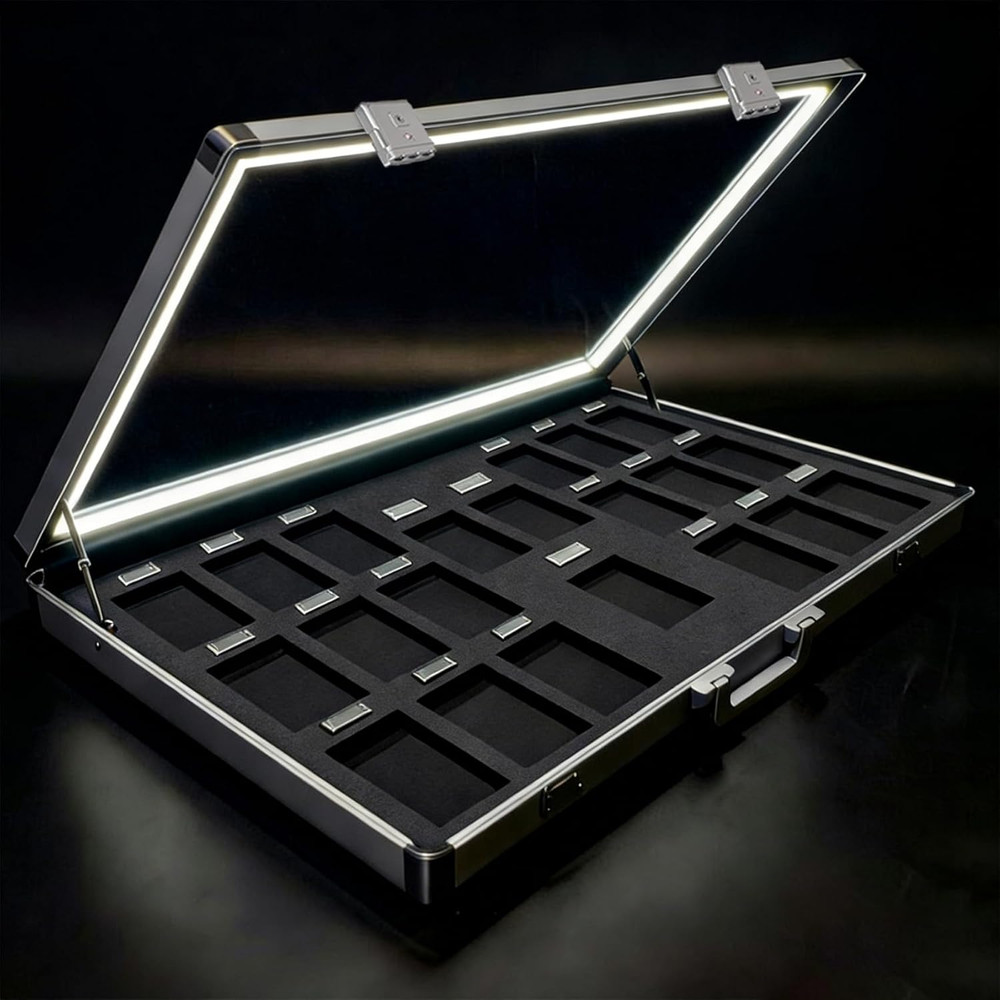 34"x22" Aluminum Display Case with LED Lights and Lock for Trading Cards