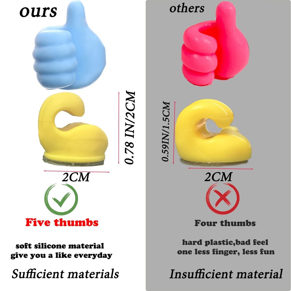16Pcs Creative Silicone Thumb Wall Hook - Multifunction Adhesive Cable Clip ，...