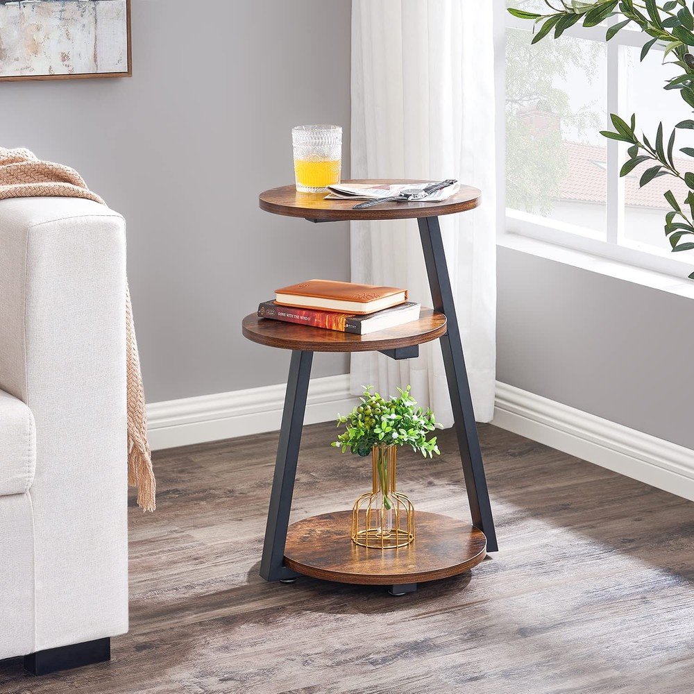 Round End Table Side Table with Metal Frame, Accent Nightstand Bedside Table ...
