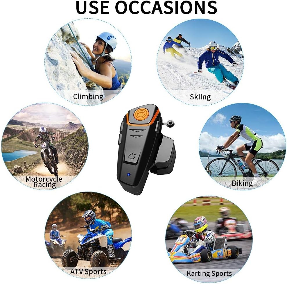 Motorcycle Bluetooth Headset, BT-S2 5.0 Helmet Intercom Black