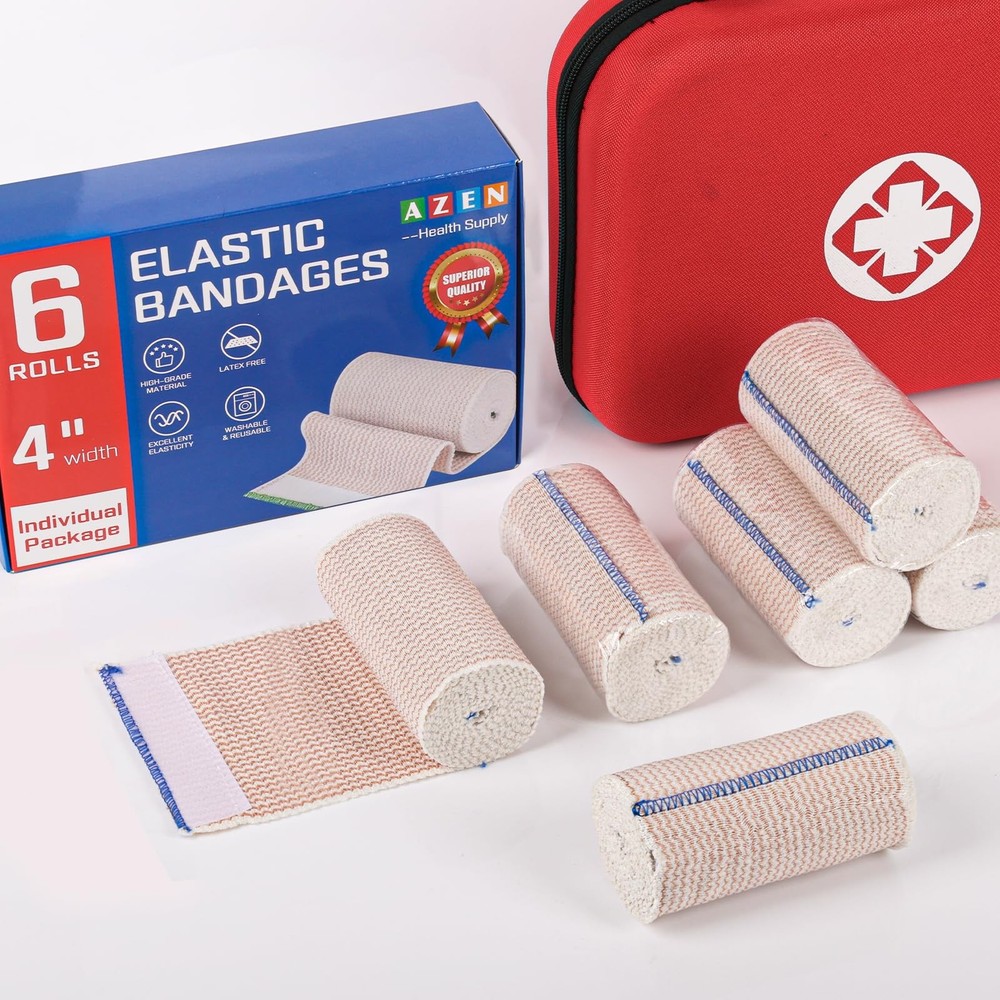 6 Pack 4" Elastic Compression Bandage Wrap Latex Free Reusable Support