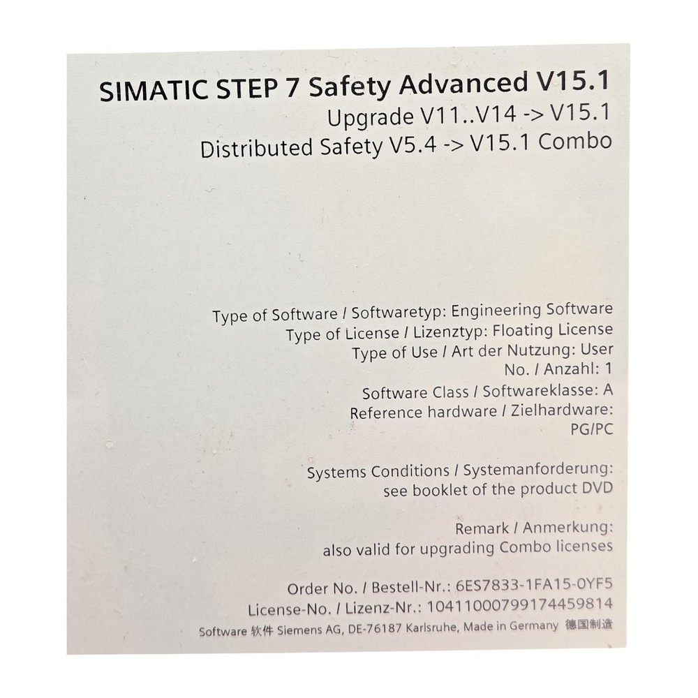 SIEMENS 6ES7833-1FA15-0YF5 ENGINEERING SOFTWARE