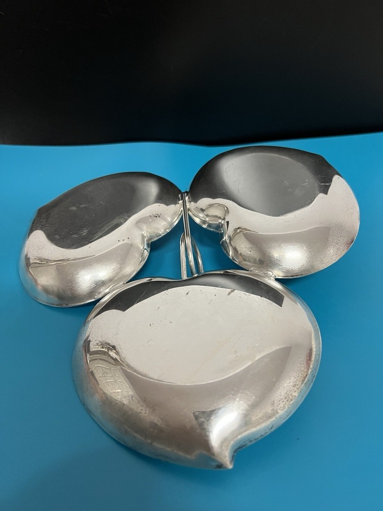 Vintage Shiny Silverplate Triple Heart Trinket Candy Dish