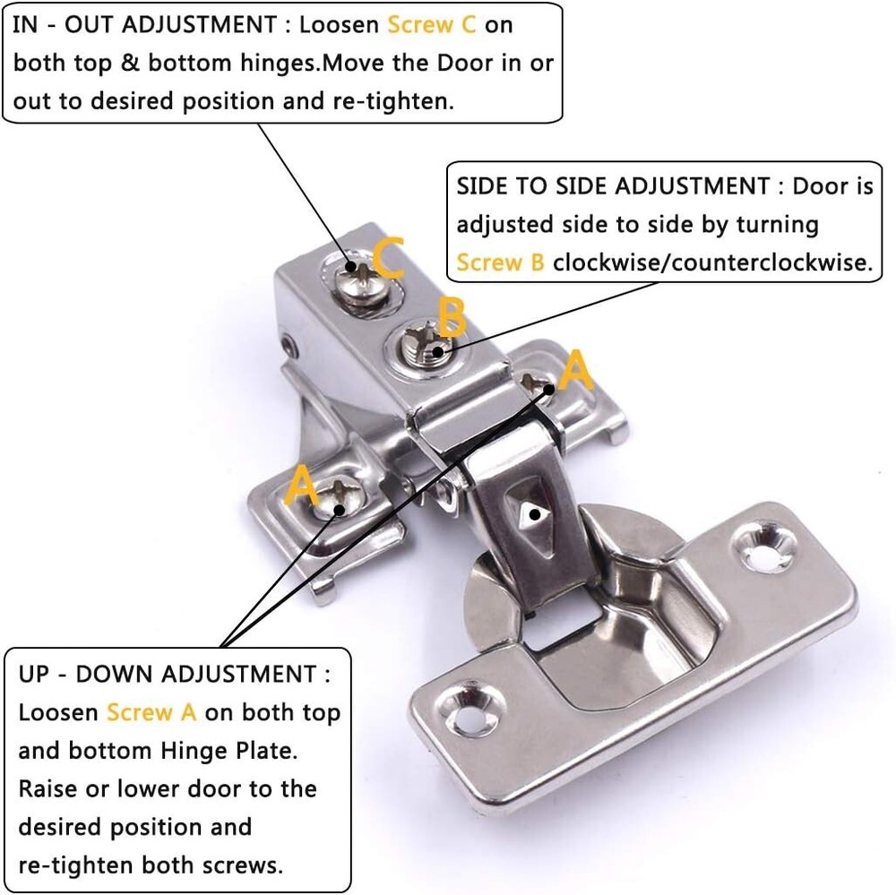 Brushed Nickel Self-Closing Cabinet Hinges - 20-Pack with Easy Install Guide