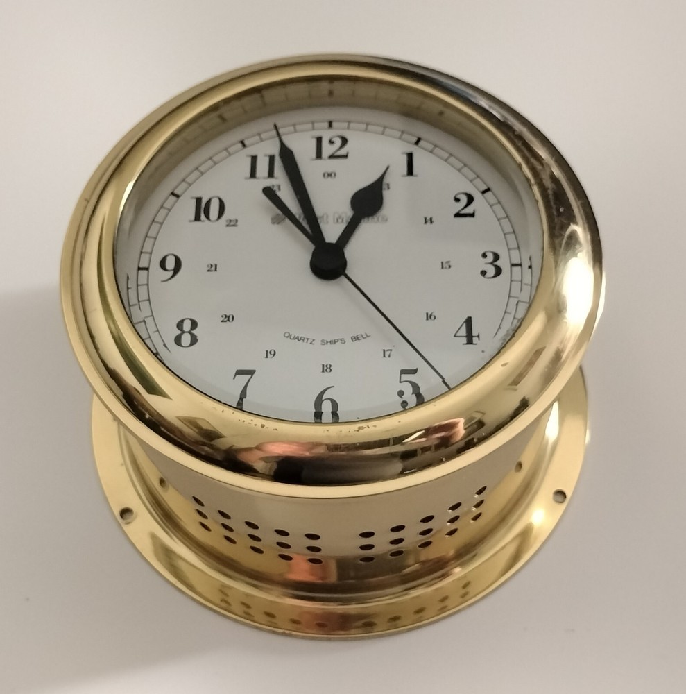 BRASS WEST MARINE BAROMETER & CLOCK, WORKING CONDITION.