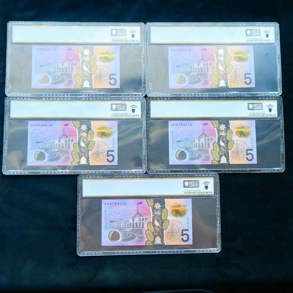 5 x Consecutive 2016 Stevens Fraser $5 Banknotes PCGS 67-68 PPQ #5017