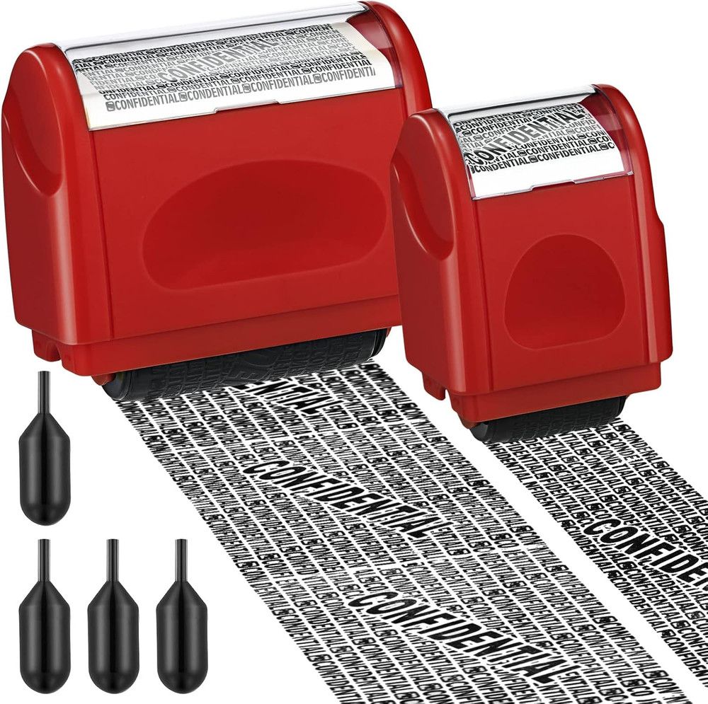 2 Pack Identity Protection Roller Stamp with 4 Pack Refill Ink for Data Security
