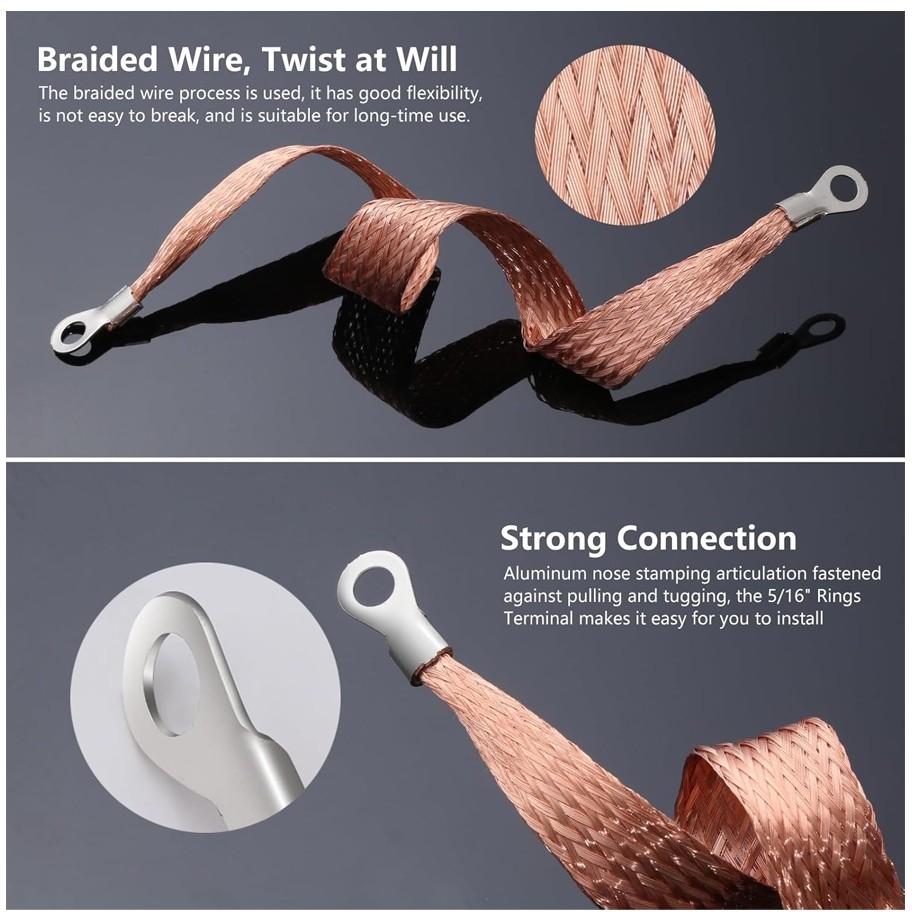 5x Engine Ground Strap Copper Cable Kit For Car Truck Firewall Engine Body Frame